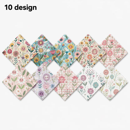 10pcs Charm Pack Set Floral Pattern Vintage Style Handmade DIY with Rich Color and Texture Elements 100% Polyester Patchwork in 10 Design Styles Suitable for Patchwork DIY Craft Projects DIY Wallet Making Gift Giving Bag Making Mother's Day Gift