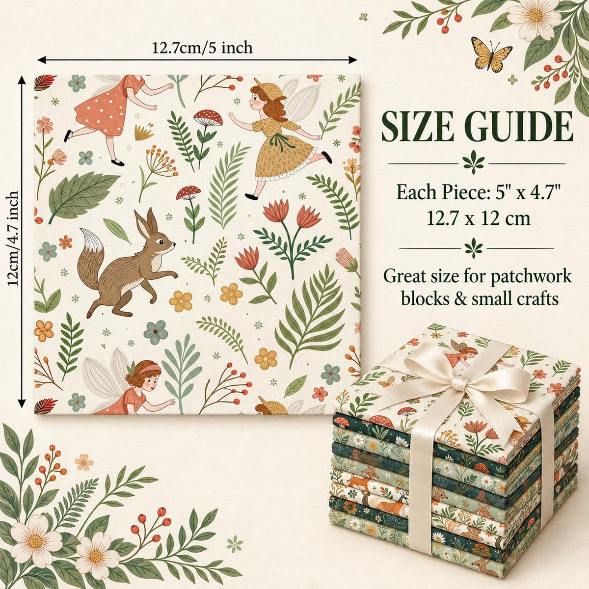 10Pc/Set Flower Series Deer Tree Fox Mushroom Fat Quarter Fabric, Pre-Cut Square Fabric Assort, Fabric Set, Craft Fabric, Handmade DIY Patchwork Fabric,Home Quilting Sewing Fabric, Packaging Fabric, Scrapbooking Craft Hobbyist