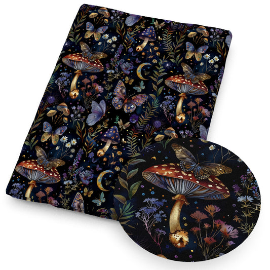 butterfly mushroom flowerfloral leaf leaves tree fabric