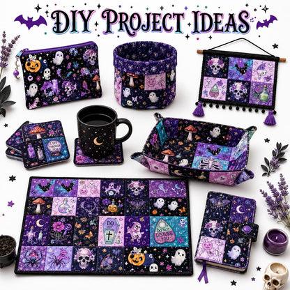 10Pc/Set Halloween Series Butterfly Heart Skull Pumpkin Cat Mushroom Rose Bat Fat Quarter Fabric, Pre-Cut Square Fabric Assort, Fabric Set, Craft Fabric, Handmade DIY Patchwork Fabric,Home Quilting Sewing Fabric, Packaging Fabric, Scrapbooking Craft Hobby