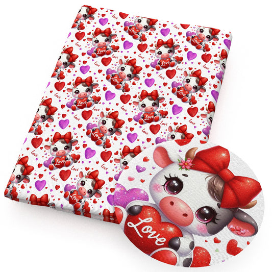 valentine's day heart love cow fabric