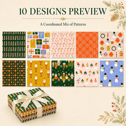 10pcs Charm Pack Set Christmas Santa Pattern Vintage Style Handmade DIY with Rich Color and Texture Elements 100% Polyester Patchwork in 10 Design Styles Suitable for Patchwork DIY Craft Projects DIY Wallet Making Gift Giving Bag Making Mother's Day Gift