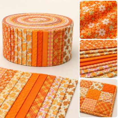 10Pc/Set, Making 10 Images 1pc Each, Each Size: 6.3*50cm Floral Orange Autumn Series Sliced Fabric Set Style Combination, Polyester Jelly Roll Fabric Strips, Pre-Cut Quilting Squares, For Quilting DIY, Handicrafts And Sewing, Blankets, Rugs, Interior Deco