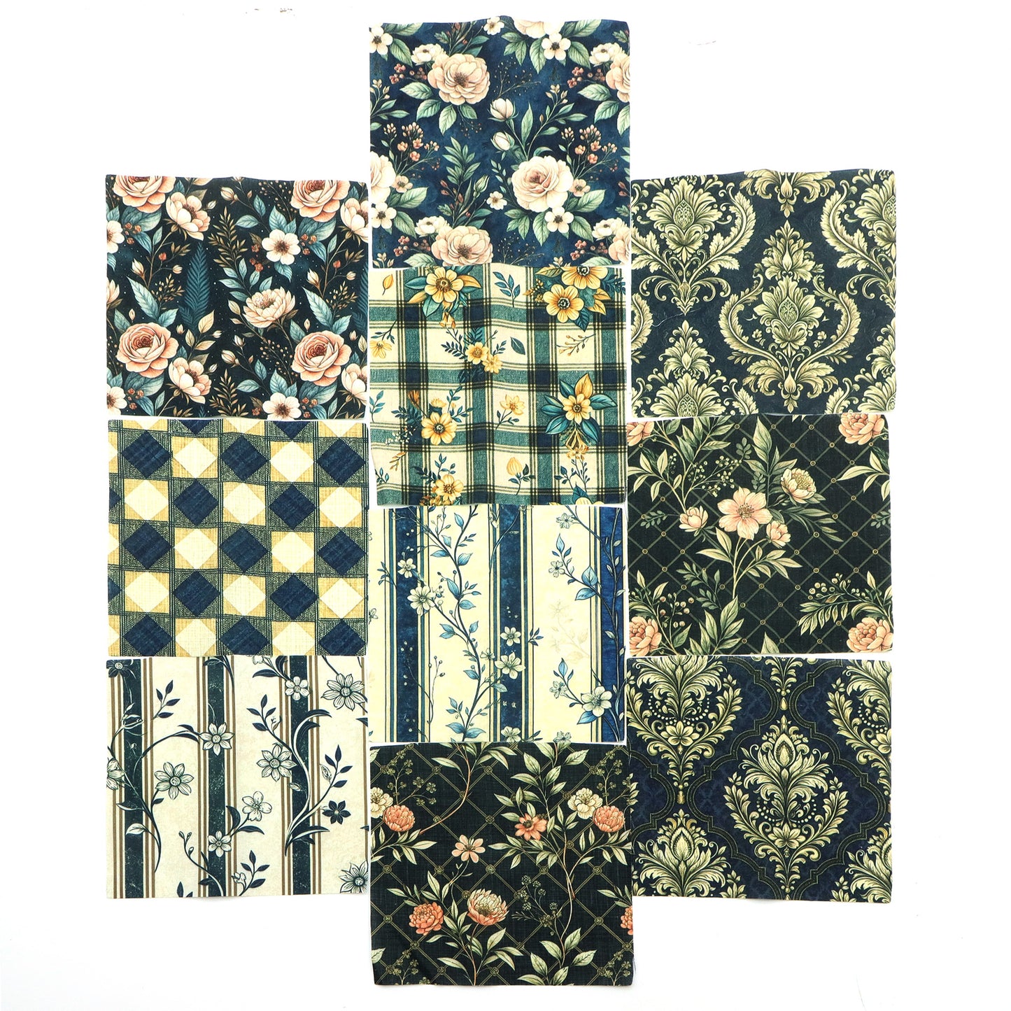 10pcs Charm Pack Set Floral Plaid Pattern Vintage Style Pattern Handmade DIY with Rich Color and Texture Elements 100% Polyester Patchwork in 10 Design Styles Suitable for Patchwork DIY Craft Projects DIY Wallet Making Gift Giving Bag Making
