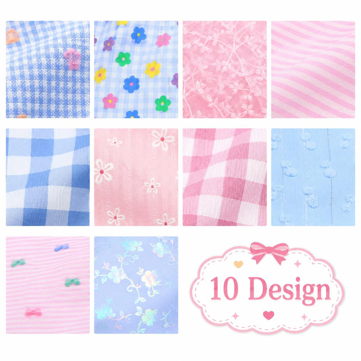 10Pc/Set, Making 10 Images 1pc Each, Each Size: 6.3*50cm Plaid Floral Series Sliced Fabric Set Style Combination, Polyester Jelly Roll Fabric Strips, Pre-Cut Quilting Squares, For Quilting DIY, Handicrafts And Sewing, Blankets, Rugs, Interior Decoration,