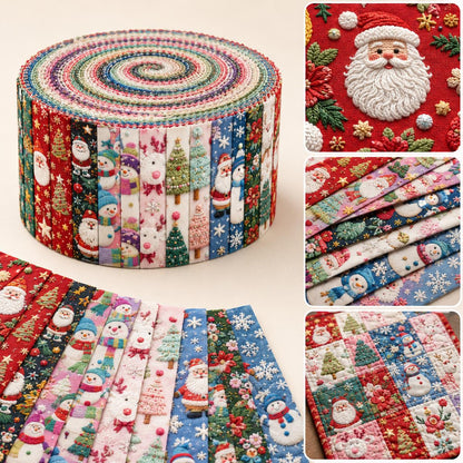 10pcs Vintage 2D Flat Christmas Santa Snowman Jelly Roll Fabric Strips 2.5X19.7inch Pre-cut 100% Polyester for Patchwork Quilts, Table Runners, Placemats, Tote Bags, Storage Pouches, Makeup Bags, Coasters, Quilt Blocks & Binding Multi-color