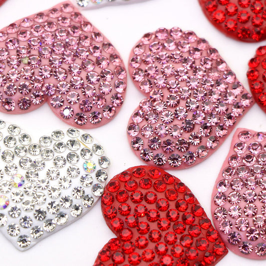 1Pc Faux Rhinestone Polymer Clay Beads Heart Shaped Plain Solid Color 3D Flatback Resin Cabochons for DIY Jewelry Making, Earrings, Bracelets, Keychains, Festive Decor, Phone Cases, Hair Accessories - Crafting Accessories