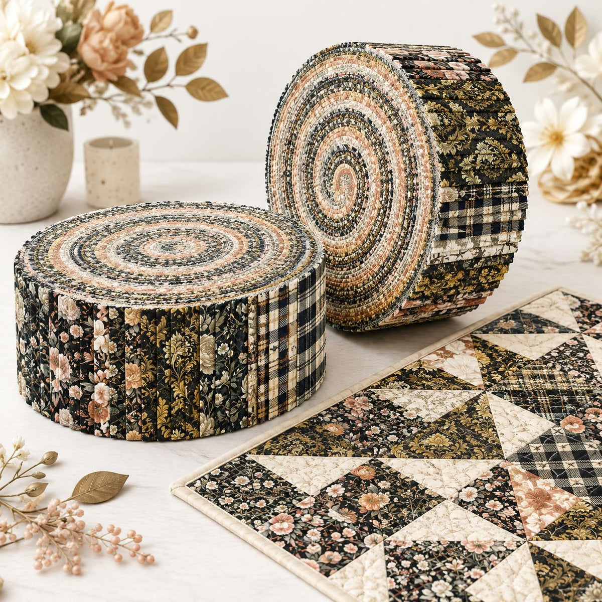 10pcs Vintage Floral Pattern Jelly Roll Fabric Strips 2.5X19.7inch Pre-Cut 100% Polyester For Patchwork Quilts, Table Runners, Placemats, Tote Bags, Storage Pouches, Makeup Bags, Coasters, Quilt Blocks & Binding