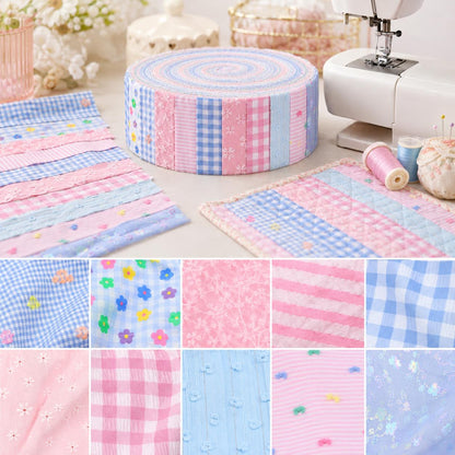 10Pc/Set, Making 10 Images 1pc Each, Each Size: 6.3*50cm Plaid Floral Series Sliced Fabric Set Style Combination, Polyester Jelly Roll Fabric Strips, Pre-Cut Quilting Squares, For Quilting DIY, Handicrafts And Sewing, Blankets, Rugs, Interior Decoration,