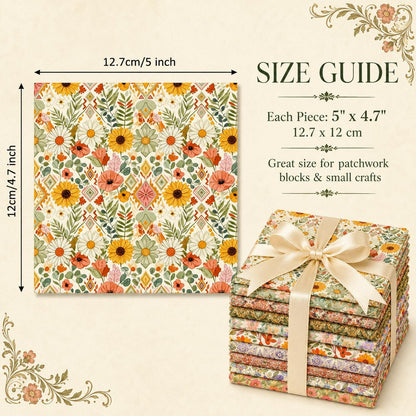 10pcs Charm Pack Set Floral Pattern Vintage Style Handmade DIY with Rich Color and Texture Elements 100% Polyester Patchwork in 10 Design Styles Suitable for Patchwork DIY Craft Projects DIY Wallet Making Gift Giving Bag Making Mother's Day Gift