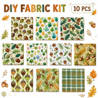 10pcs Charm Pack Set Pinecones Autumn Vintage Style Pattern Handmade DIY with Rich Color and Texture Elements 100% Polyester Patchwork in 10 Design Styles Suitable for Patchwork DIY Craft Projects DIY Wallet Making Gift Giving Bag Making Mother's Day Gift