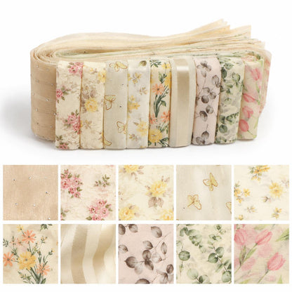 10Pc/Set, Making 10 Images 1pc Each, Each Size: 6.3*50cm Butterfly Floral Beige Series Sliced Fabric Set Style Combination, Polyester Jelly Roll Fabric Strips, Pre-Cut Quilting Squares, For Quilting DIY, Handicrafts And Sewing, Blankets, Rugs, Interior De