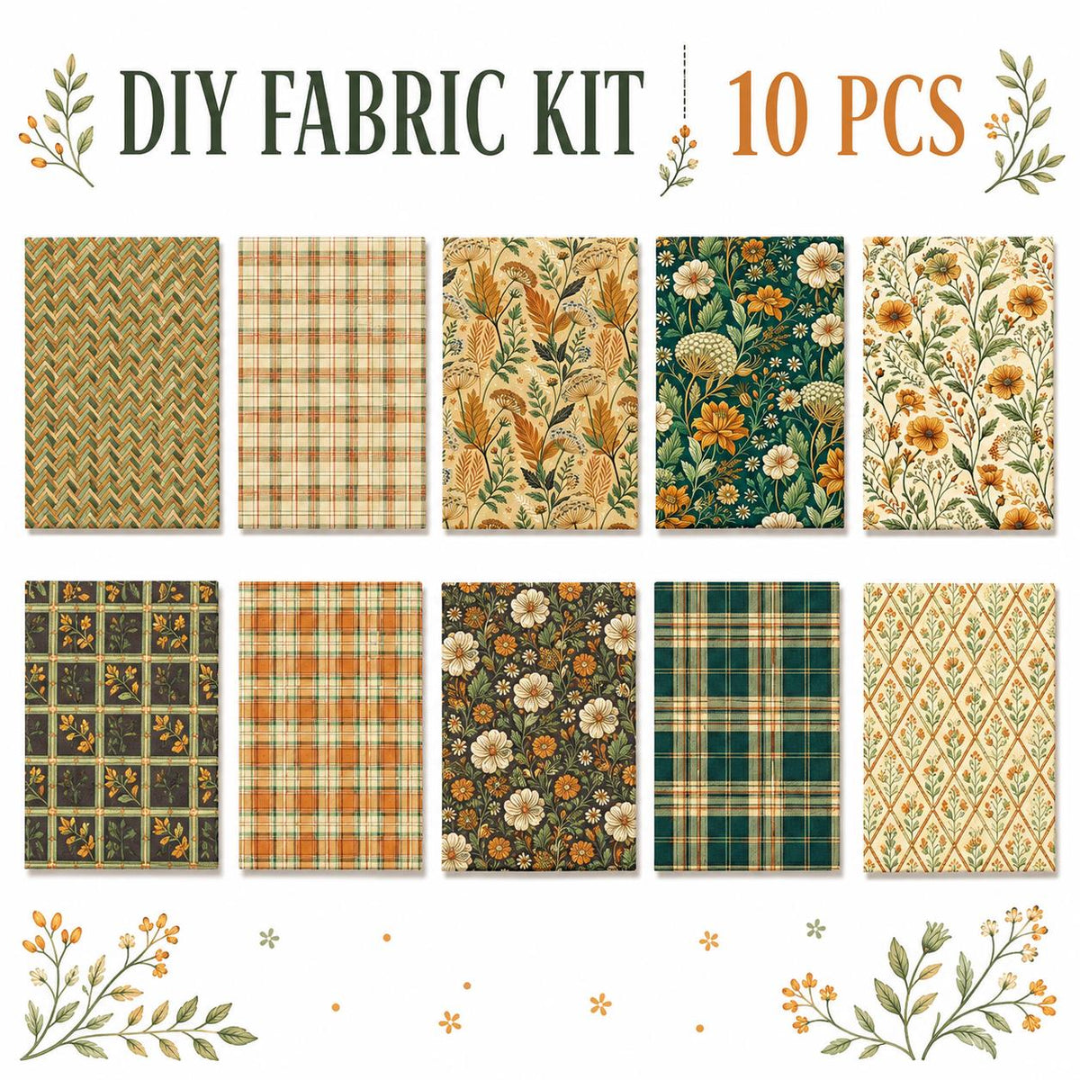 10pcs Charm Pack Set Floral Pattern Vintage Style Handmade DIY with Rich Color and Texture Elements 100% Polyester Patchwork in 10 Design Styles Suitable for Patchwork DIY Craft Projects DIY Wallet Making Gift Giving Bag Making Mother's Day Gift