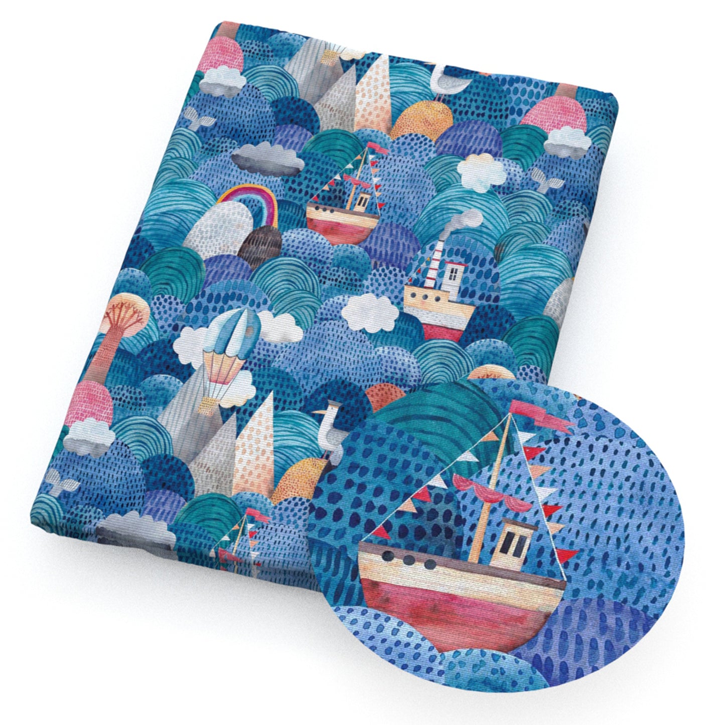 sailor anchor ship sailboat fire balloon rainbow cloud fabric
