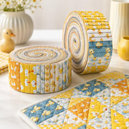 10Pc/Set, Making 10 Images 1pc Each, Each Size: 6.3*50cm Duck Yellow Series Sliced Fabric Set Style Combination, Polyester Jelly Roll Fabric Strips, Pre-Cut Quilting Squares, For Quilting DIY, Handicrafts And Sewing, Blankets, Rugs, Interior Decoration