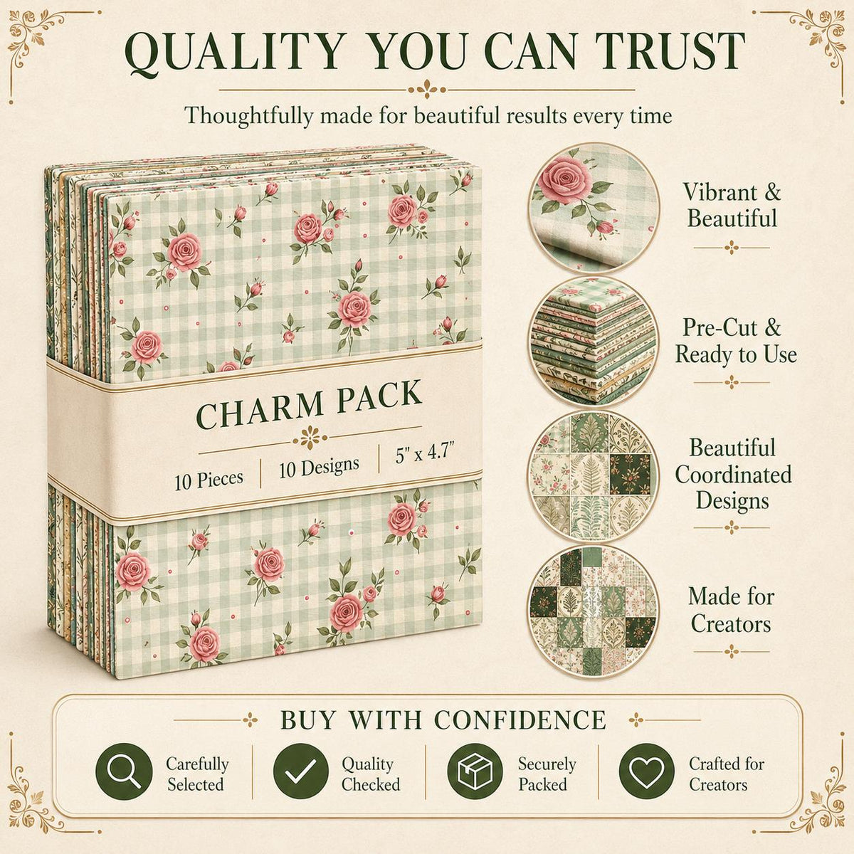 10Pc/Set Flower Plaid Series Rose Tree Fat Quarter Fabric, Pre-Cut Square Fabric Assort, Fabric Set, Craft Fabric, Handmade DIY Patchwork Fabric,Home Quilting Sewing Fabric, Packaging Fabric, Scrapbooking Craft Hobbyist