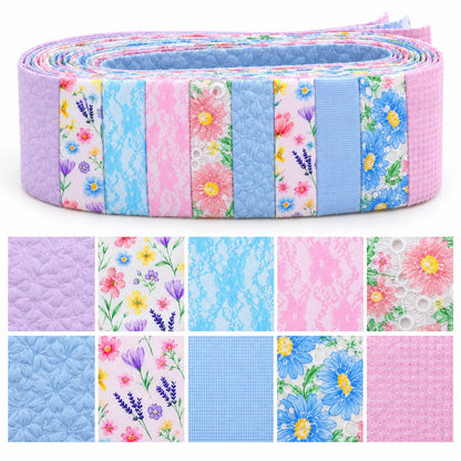 10Pc/Set, Making 10 Images 1pc Each, Each Size: 6.3*50cm Floral Mesh Gauze Lace Series Sliced Fabric Set Style Combination, Polyester Jelly Roll Fabric Strips, Pre-Cut Quilting Squares, For Quilting DIY, Handicrafts And Sewing, Blankets, Rugs, Interior De