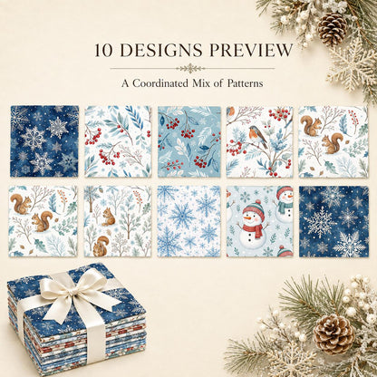 10Pc/Set Christmas Series Bird Squirrel Leaves Fat Quarter Fabric, Pre-Cut Square Fabric Assort, Fabric Set, Craft Fabric, Handmade DIY Patchwork Fabric,Home Quilting Sewing Fabric, Packaging Fabric, Scrapbooking Craft Hobbyist
