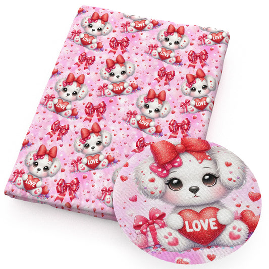 valentine's day heart love dogpuppy bowknotbows fabric