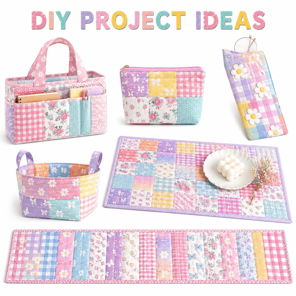 10Pc/Set, Making 10 Images 1pc Each, Each Size: 6.3*50cm Plaid Grid Floral Pink Series Sliced Fabric Set Style Combination, Polyester Jelly Roll Fabric Strips, Pre-Cut Quilting Squares, For Quilting DIY, Handicrafts And Sewing, Blankets, Rugs