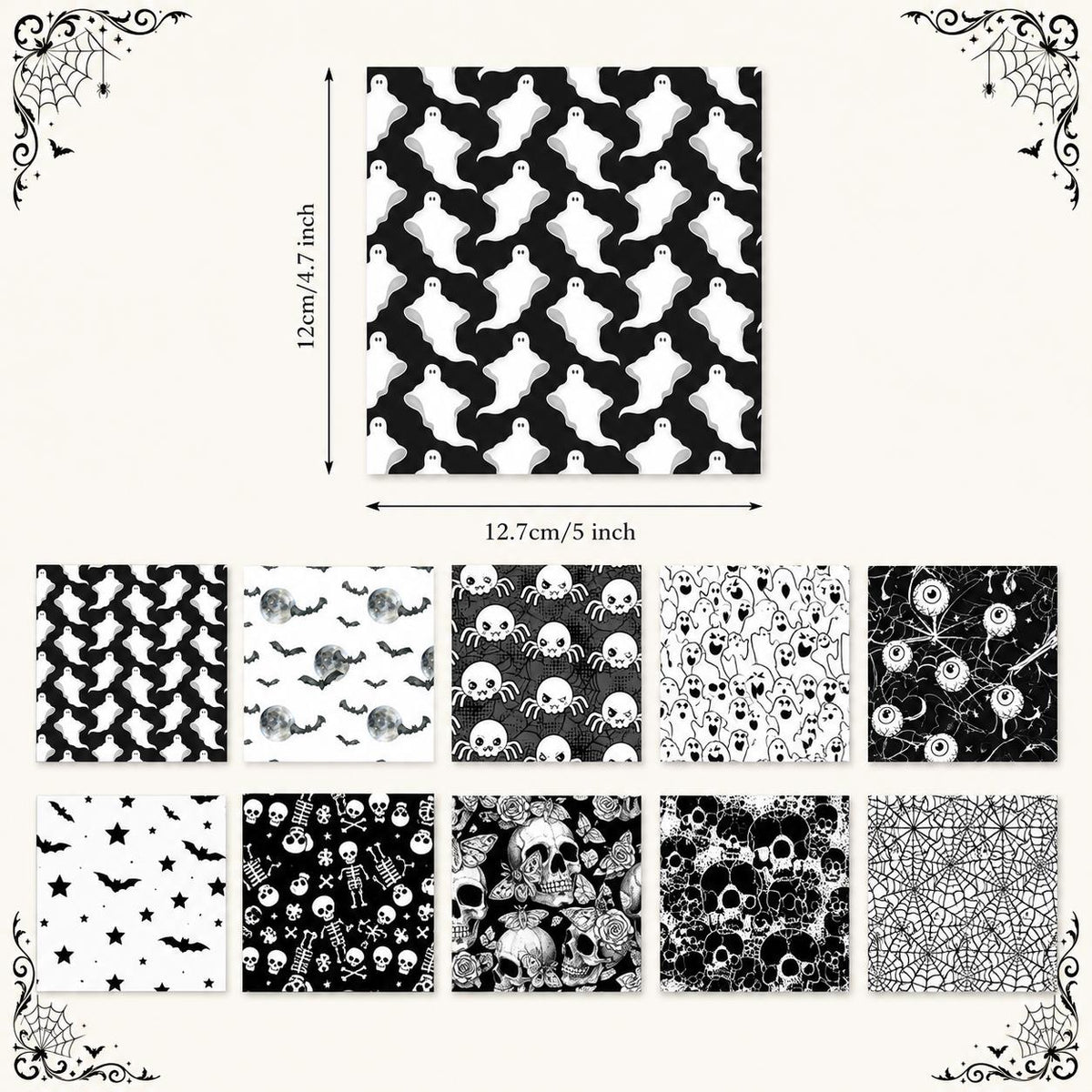 10Pc/Set Halloween Series Skull Moon Bat Fat Quarter Fabric, Pre-Cut Square Fabric Assort, Fabric Set, Craft Fabric, Handmade DIY Patchwork Fabric,Home Quilting Sewing Fabric, Packaging Fabric, Scrapbooking Craft Hobbyist