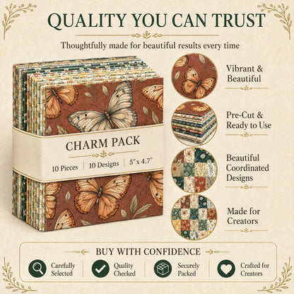 10pcs Charm Pack Set Floral Pattern 100% Polyester Patchwork in 10 Design Styles, Ready-to-Sew Without Cutting, Suitable For Patchwork Wallet Making Gift Giving Tote Bags Coasters DIY Craft Projects