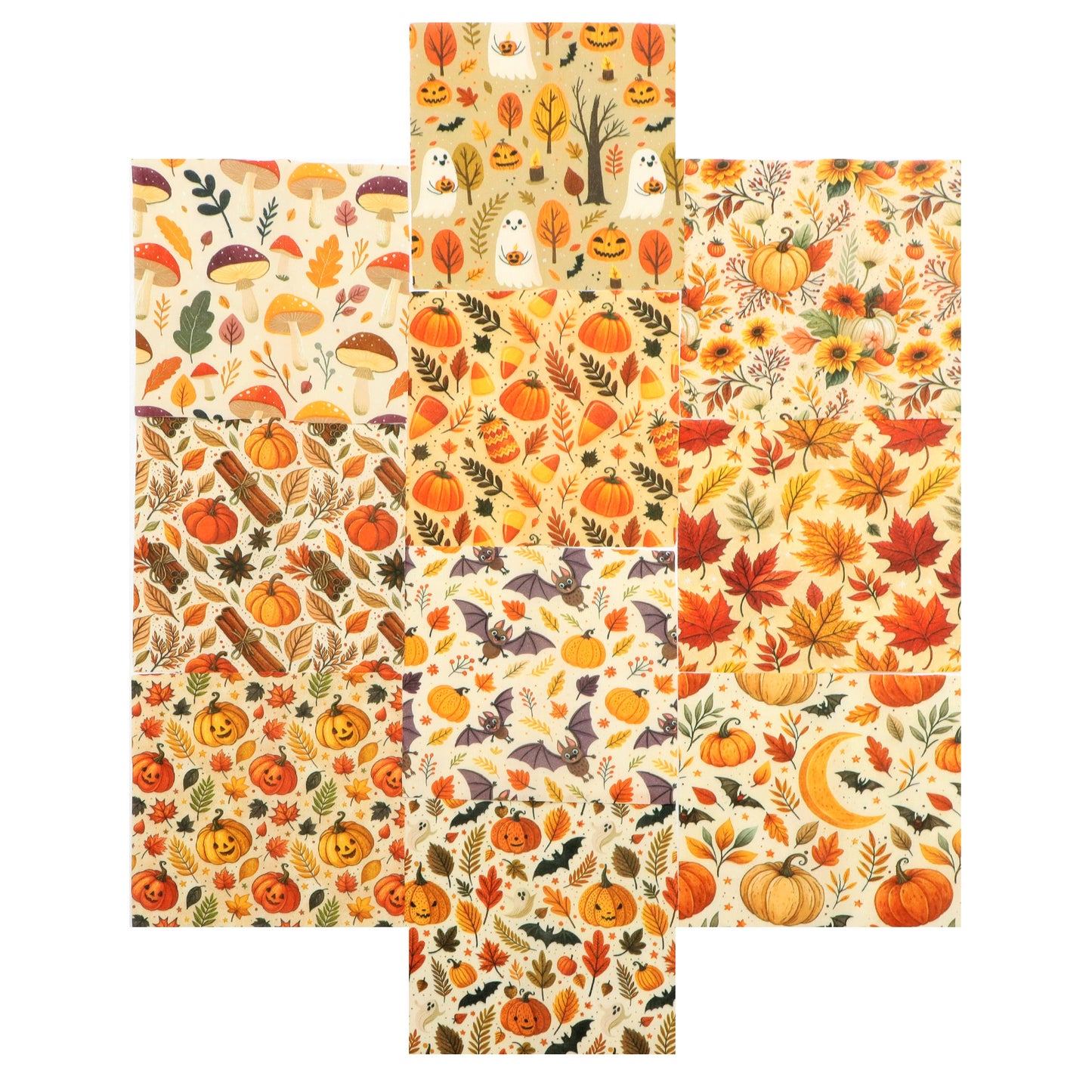 10Pc/Set Halloween Autumn Series Skull Pumpkin Mushroom Maple Leaf Bat Fat Quarter Fabric, Pre-Cut Square Fabric Assort, Fabric Set, Craft Fabric, Handmade DIY Patchwork Fabric,Home Quilting Sewing Fabric, Packaging Fabric, Scrapbooking Craft Hobbyist