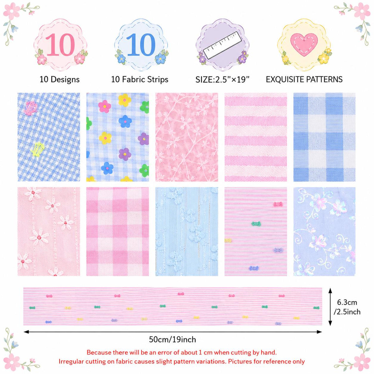 10Pc/Set, Making 10 Images 1pc Each, Each Size: 6.3*50cm Plaid Floral Series Sliced Fabric Set Style Combination, Polyester Jelly Roll Fabric Strips, Pre-Cut Quilting Squares, For Quilting DIY, Handicrafts And Sewing, Blankets, Rugs, Interior Decoration,