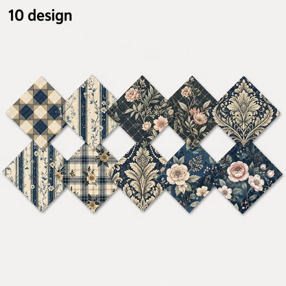 10pcs Charm Pack Set Floral Plaid Pattern Vintage Style Pattern Handmade DIY with Rich Color and Texture Elements 100% Polyester Patchwork in 10 Design Styles Suitable for Patchwork DIY Craft Projects DIY Wallet Making Gift Giving Bag Making