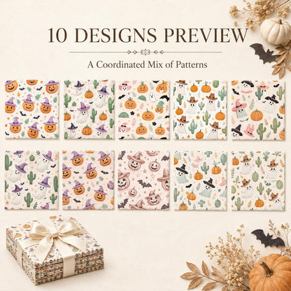 10pcs Charm Pack Set Halloween Pumpkin Ghost Holly Snow Pattern Vintage Style Handmade DIY with Rich Color and Texture Elements 100% Polyester Patchwork in 10 Design Styles Suitable for Patchwork DIY Craft Projects DIY Wallet Making Gift Giving Bag Making