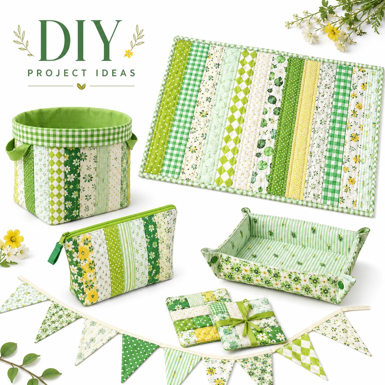 20pcs Vintage Plaid Dot Floral Green Series Jelly Roll Fabric Strips 2.5X19.7inch Delicate Printed Multi-Color 100% Polyester for DIY Handmade Patchwork, Table Runners, Placemats, Tote Bags, Storage Pouches, Makeup Bags, Coasters, Quilt Blocks