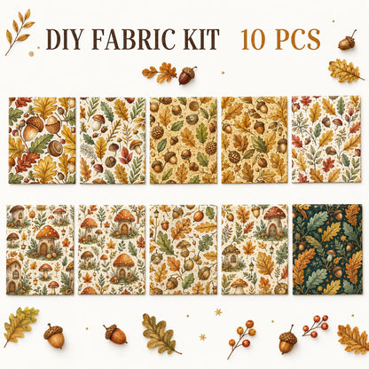 10Pc/Set Autumn Leaves Mushroom Pinecones Series Fat Quarter Fabric, Pre-Cut Square Fabric Assort, Fabric Set, Craft Fabric, Handmade DIY Patchwork Fabric,Home Quilting Sewing Fabric, Packaging Fabric, Scrapbooking Craft Hobbyist