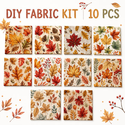 10Pc/Set Fall Autumn Series Maple Leaf Pinecones Fat Quarter Fabric, Pre-Cut Square Fabric Assort, Fabric Set, Craft Fabric, Handmade DIY Patchwork Fabric,Home Quilting Sewing Fabric, Packaging Fabric, Scrapbooking Craft Hobbyist