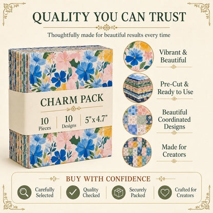 10pcs Charm Pack Set Floral Pattern Vintage Style Handmade DIY with Rich Color and Texture Elements 100% Polyester Patchwork in 10 Design Styles Suitable for Patchwork DIY Craft Projects DIY Wallet Making Gift Giving Bag Making Mother's Day Gift