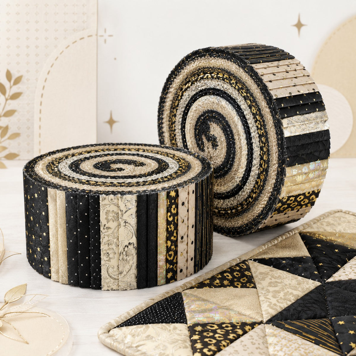 10Pc/Set, Making 10 Images 1pc Each, Each Size: 6.3*50cm Leopard Star Golden Hot Stamping Series Sliced Fabric Set Style Combination, Polyester Jelly Roll Fabric Strips, Pre-Cut Quilting Squares, For Quilting DIY, Handicrafts And Sewing, Blankets, Rugs, I