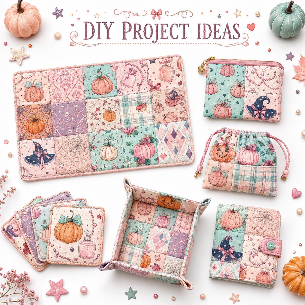 10pcs Charm Pack Set Spider Pumpkin Halloween Theme Vintage Style Pattern Handmade DIY with Rich Color and Texture Elements 100% Polyester Patchwork in 10 Design Styles Suitable for Patchwork DIY Craft Projects DIY Wallet Making Gift Giving Bag Making