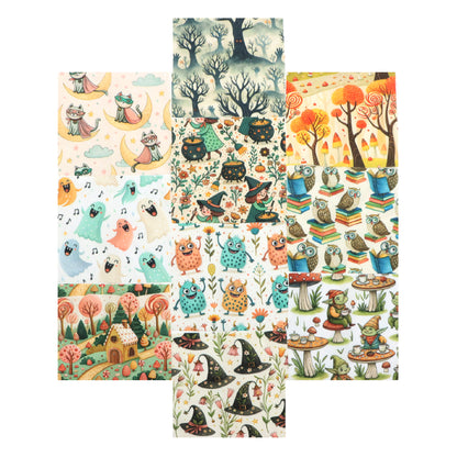 10Pc/Set Halloween Series Flower Owl Skull Pumpkin Witch Mushroom Cat Fat Quarter Fabric, Pre-Cut Square Fabric Assort, Fabric Set, Craft Fabric, Handmade DIY Patchwork Fabric,Home Quilting Sewing Fabric, Packaging Fabric, Scrapbooking Craft Hobbyist