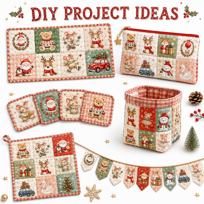 10Pc/Set Christmas Series Santa Claus Deer Holly Crutch Christmas Tree Fox Fat Quarter Fabric, Pre-Cut Square Fabric Assort, Fabric Set, Craft Fabric, Handmade DIY Patchwork Fabric,Home Quilting Sewing Fabric, Packaging Fabric, Scrapbooking Craft Hobbyist
