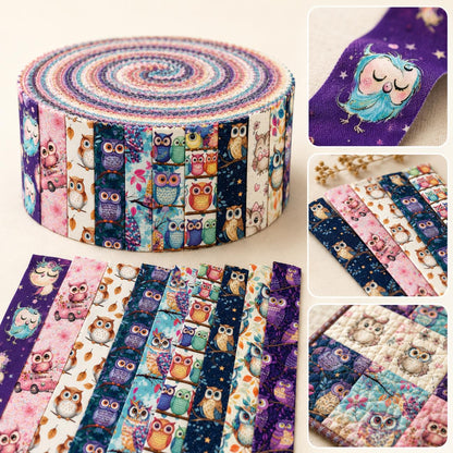 10Pc/Set, Making 10 Images 1pc Each, Each Size: 6.3*50cm Owl Animal Series Sliced Fabric Set Style Combination, Polyester Jelly Roll Fabric Strips, Pre-Cut Quilting Squares, For Quilting DIY, Handicrafts And Sewing, Blankets, Rugs, Interior Decoration