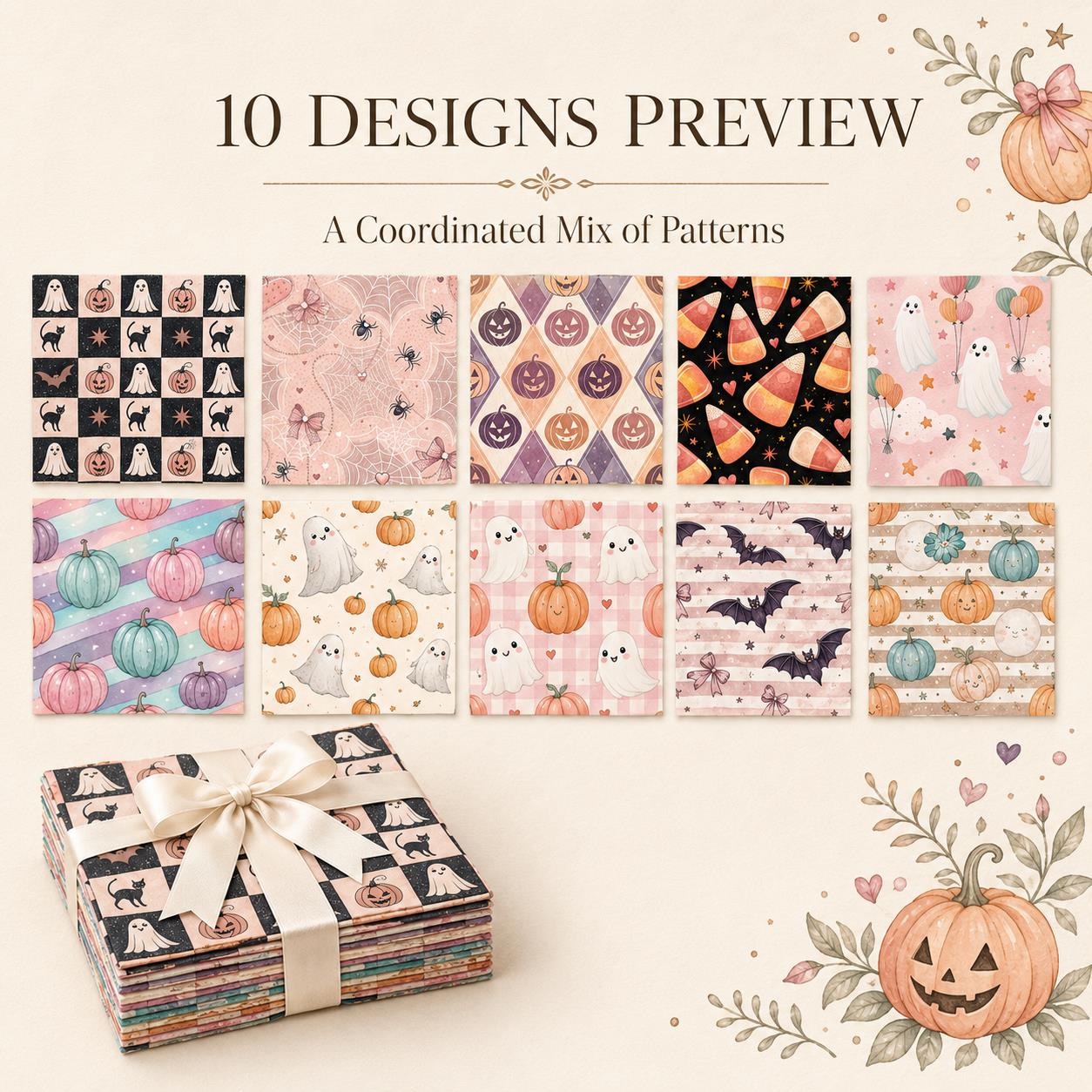 10Pc/Set Halloween Series Skull Cat Pumpkin Plaid Fat Quarter Fabric, Pre-Cut Square Fabric Assort, Fabric Set, Craft Fabric, Handmade DIY Patchwork Fabric,Home Quilting Sewing Fabric, Packaging Fabric, Scrapbooking Craft Hobbyist