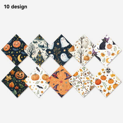 10Pc/Set Halloween Series Owl Skull Pumpkin Cat Moon Fat Quarter Fabric, Pre-Cut Square Fabric Assort, Fabric Set, Craft Fabric, Handmade DIY Patchwork Fabric,Home Quilting Sewing Fabric, Packaging Fabric, Scrapbooking Craft Hobbyist