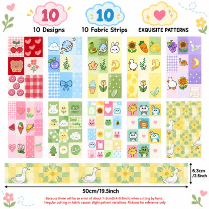 10Pc/Set, Making 10 Images 1pc Each, Each Size: 6.3*50cm Duck Animal Series Sliced Fabric Set Style Combination, Polyester Jelly Roll Fabric Strips, Pre-Cut Quilting Squares, For Quilting DIY, Handicrafts And Sewing, Blankets, Rugs, Interior Decoration, H