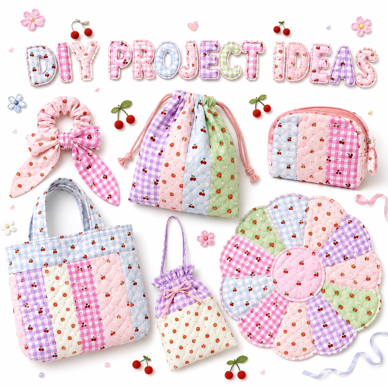 10Pc/Set, Making 10 Images 1pc Each, Each Size: 6.3*50cm Cherry Strawberry Fruit Series Sliced Fabric Set Style Combination, Polyester Jelly Roll Fabric Strips, Pre-Cut Quilting Squares, For Quilting DIY, Handicrafts And Sewing, Blankets, Rugs