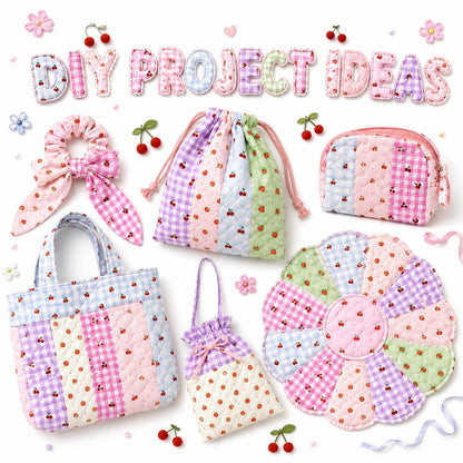 10Pc/Set, Making 10 Images 1pc Each, Each Size: 6.3*50cm Cherry Strawberry Fruit Series Sliced Fabric Set Style Combination, Polyester Jelly Roll Fabric Strips, Pre-Cut Quilting Squares, For Quilting DIY, Handicrafts And Sewing, Blankets, Rugs
