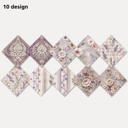 10Pc/Set Flower Purple Series Stripe Plaid Fat Quarter Fabric, Pre-Cut Square Fabric Assort, Fabric Set, Craft Fabric, Handmade DIY Patchwork Fabric,Home Quilting Sewing Fabric, Packaging Fabric, Scrapbooking Craft Hobbyist
