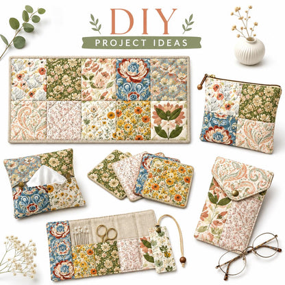 10pcs Charm Pack Set Floral Pattern Vintage Style Handmade DIY with Rich Color and Texture Elements 100% Polyester Patchwork in 10 Design Styles Suitable for Patchwork DIY Craft Projects DIY Wallet Making Gift Giving Bag Making Mother's Day Gift