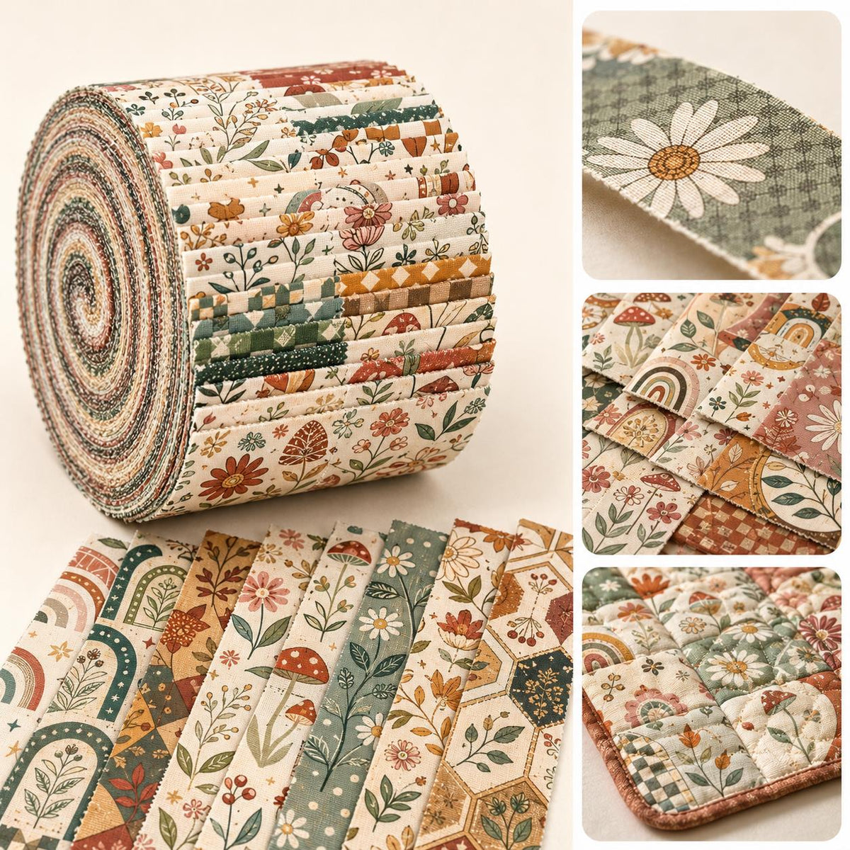 10pcs Vintage Floral Pattern Jelly Roll Fabric Strips 2.5X19.7inch Pre-Cut 100% Polyester For Patchwork Quilts, Table Runners, Placemats, Tote Bags, Storage Pouches, Makeup Bags, Coasters, Quilt Blocks & Binding