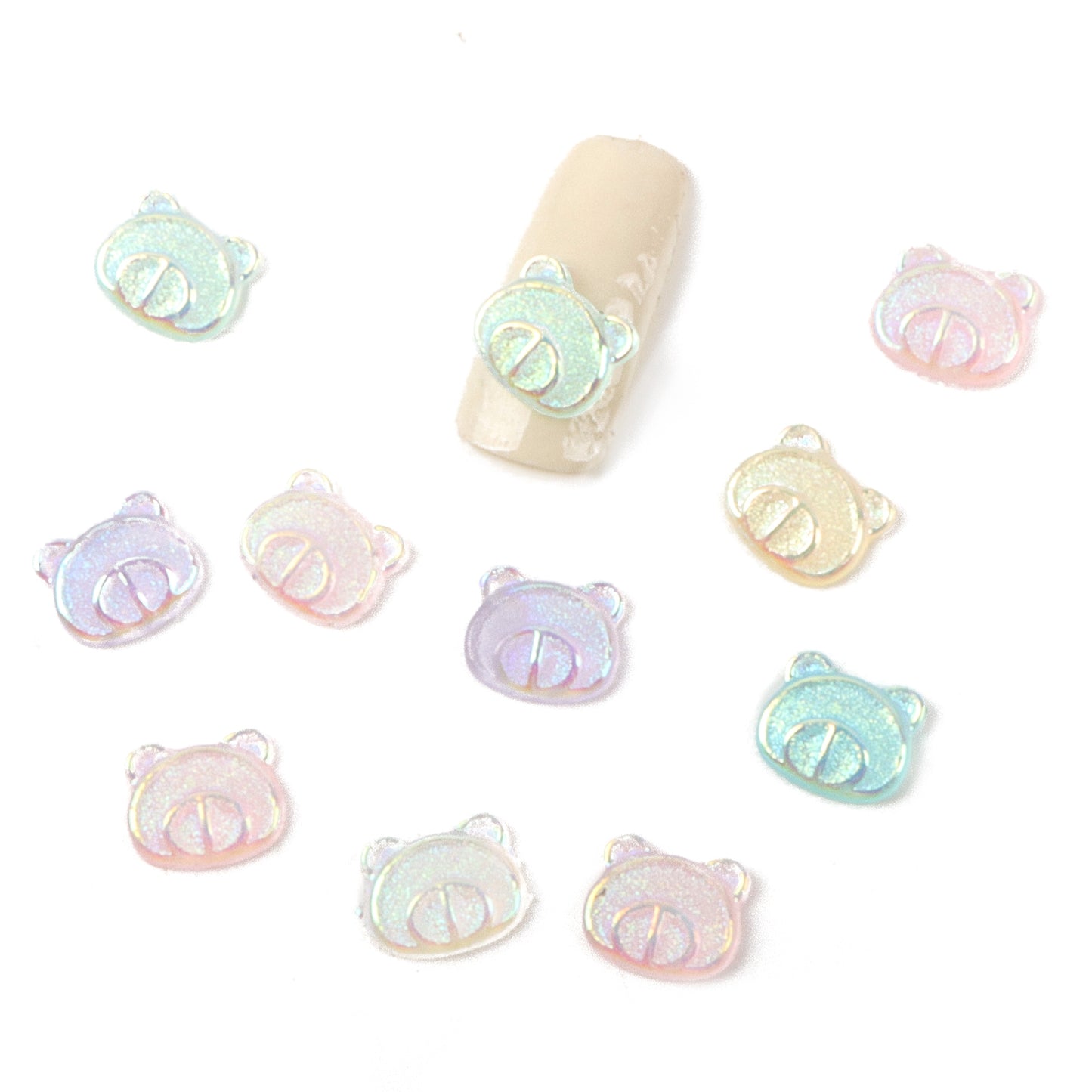 10pcs Glitter Bear Mini 3d Resin Nail Charms - Transparent Acrylic Beads, Flatback Skeleton Cabochons for DIY Nail Art & Craft Decorations