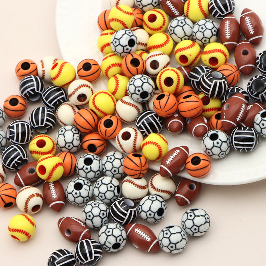 30pcs Durable Acrylic Sport Ball Beads - Basketball, Football, Baseball, Tennis, Volleyball Shapes for DIY Jewelry Making, Multicolor Craft Beads for Bracelets & Necklaces, Creative Artists,Sports Beads, Creative Crafting, Playful Design
