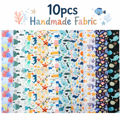 10Pc/Set, Making 10 Images 1pc Each, Each Size: 6.3*50cm Coral Dolphin Jellyfish Ocean Series Sliced Fabric Set Style Combination, Polyester Jelly Roll Fabric Strips, Pre-Cut Quilting Squares, For Quilting DIY, Handicrafts And Sewing, Blankets, Rugs